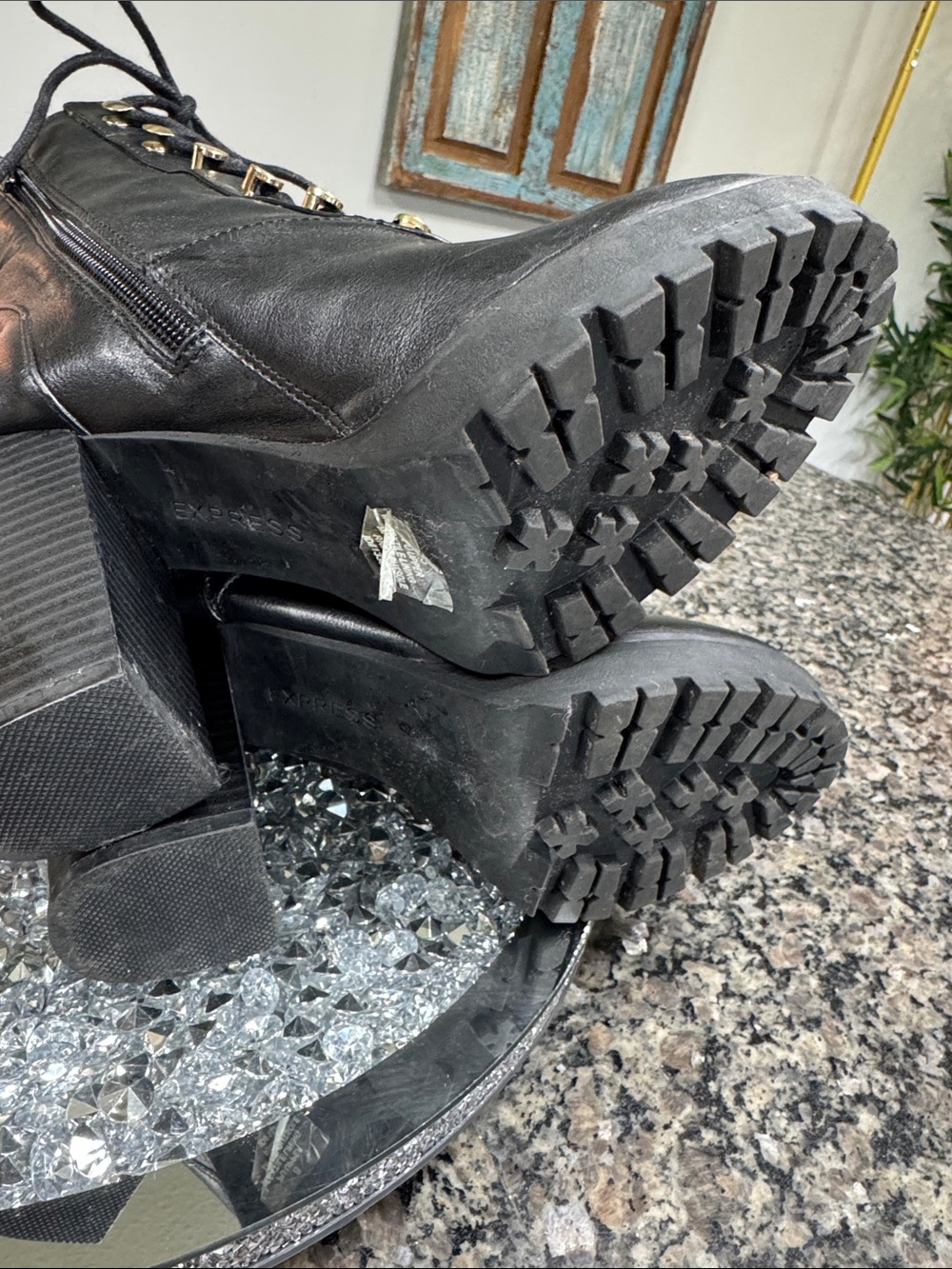 Express Black Lace-Up Platform Ankle Boots with Gold Hardware - Picture 13 of 16